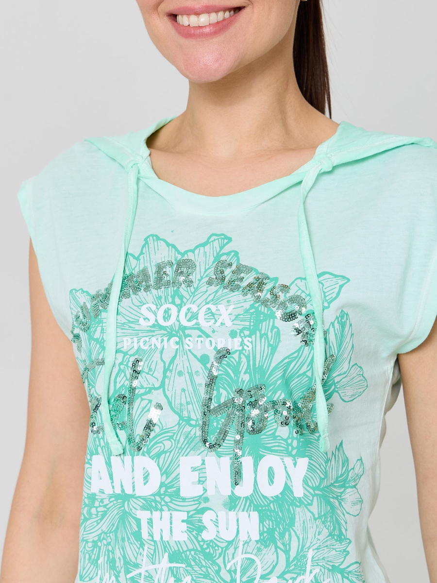 лонгслив с капюшоном leafy mint